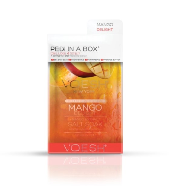 Procedūra kojoms Voesh Pedi In A Box 4 in 1 Mango Delight VPC208MNG, su mango ekstraktais, maitina pėdų odą