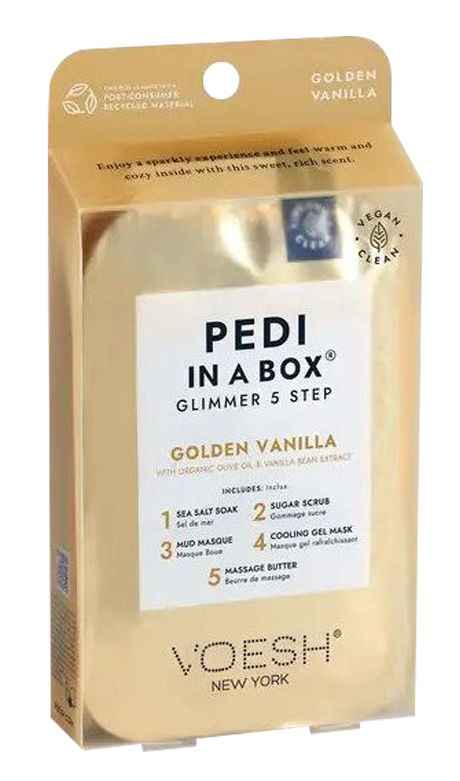 Procedūra kojoms Voesh Pedi In A Box 5  in 1 Golden Glimmer VPC507GLD, su auksiniu žėručiu, maitina pėdas