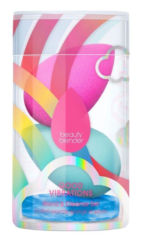 Makiažo kempinėlių rinkinys Beautyblender Good Vibrations BB23179, rinkinį sudaro: 2 makiažo kempinėlės, 1 muiliukas kempinėlėms plauti
