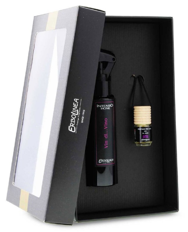Kvapų namams rinkinys Erbolinea Prestige Vin Di Vino ERBGIFTPACK3, sudaro: purškiamas kvapas namams ir kvapas automobiliui, 100 ml ir 5 ml