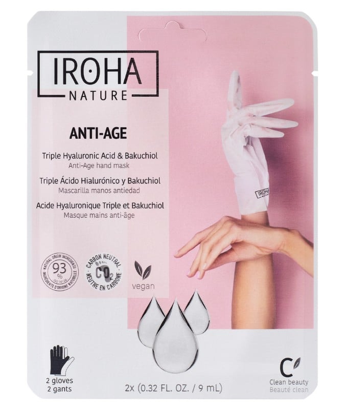 Kaukė rankoms Iroha Anti-Age Hand Mask Triple Hyaluronic Acid & Bakuchiol NHAND915 brandžiai odai su hialurono rūgštimi, 1 pora pirštinių