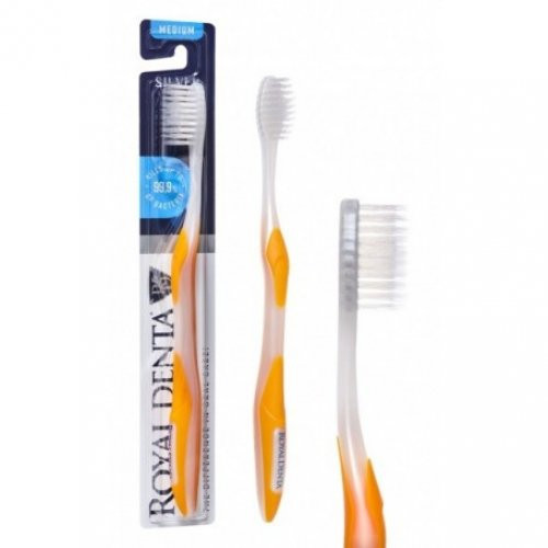 Royal Denta Silver Medium Toothbrush Dantų šepetėlis vidutinio minkštumo, Orange-Yellow