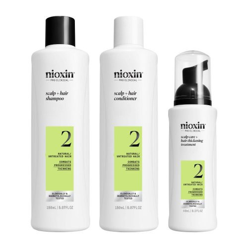Nioxin Pro Clinical System 2 Kit Plaukų priežiūros produktų rinkinys stipriai retėjantiems, natūraliems plaukams, 150ml+150ml+40ml