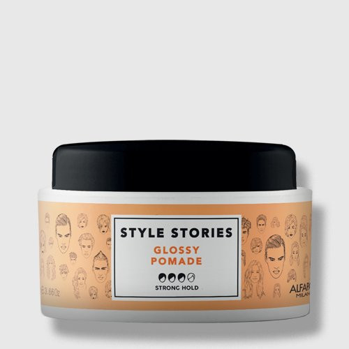 AlfaParf Milano Style Stories Glossy Pomade Stiprios fiksacijos pomada, 100ml