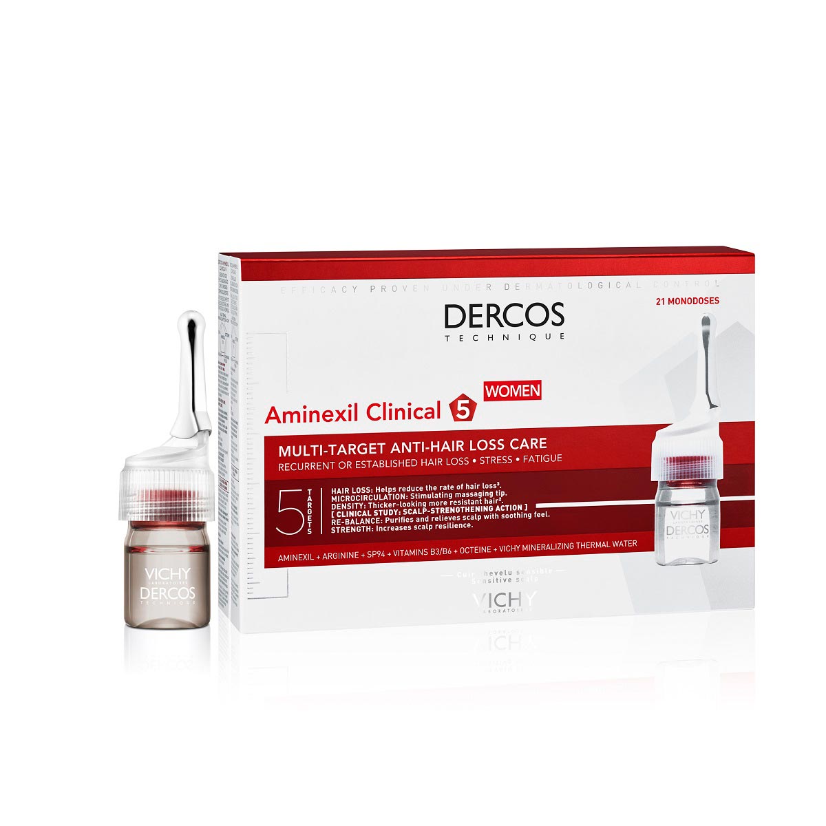 VICHY DERCOS Aminexil Clinical 5 nuo plaukų slinkimo moterims ampulės 6 ml x N21