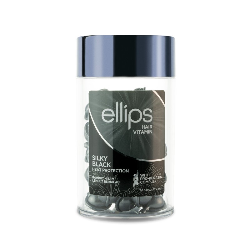 ELLIPS Silky Black Pro Keratin vitaminai tamsiems plaukams su keratinu, kapsulės 1 ml x N50