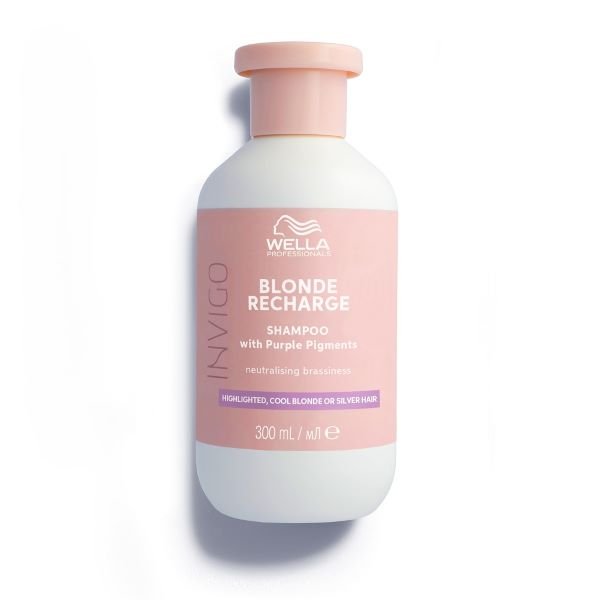 Geltoną atspalvį neutralizuojantis šampūnas Wella Invigo Blonde Recharge Shampoo 300ml