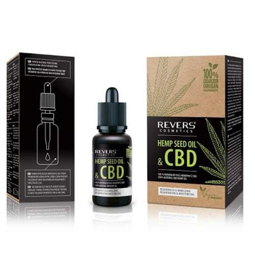 Natūralios kilmės kanapių aliejus REVERS HEMP SEED OIL & CBD, 15 ml