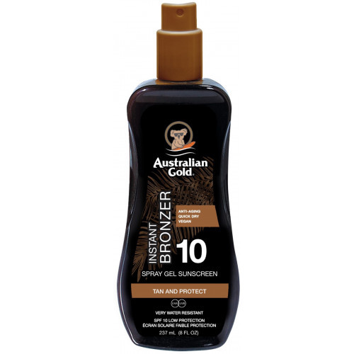 Australian Gold Spray Gel with Instant Bronzer SPF10 Apsauga nuo saulės su natūraliais bronzantais, 237ml