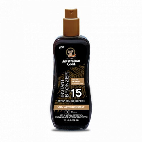 Australian Gold Spray Gel with Instant Bronzer SPF15 Apsauga nuo saulės su natūraliais bronzantais, 100ml