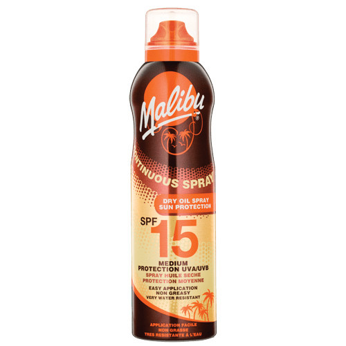 Malibu Continuous Dry Oil Spray SPF15 Purškiamas apsauginis losjonas, 175ml