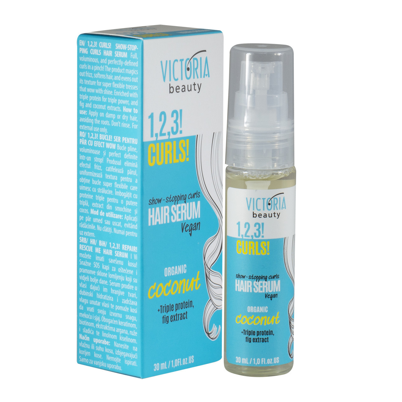Victoria Beauty 1,2,3! Curls! Serumas garbanotiems plaukams su kokosų aliejumi, 30ml