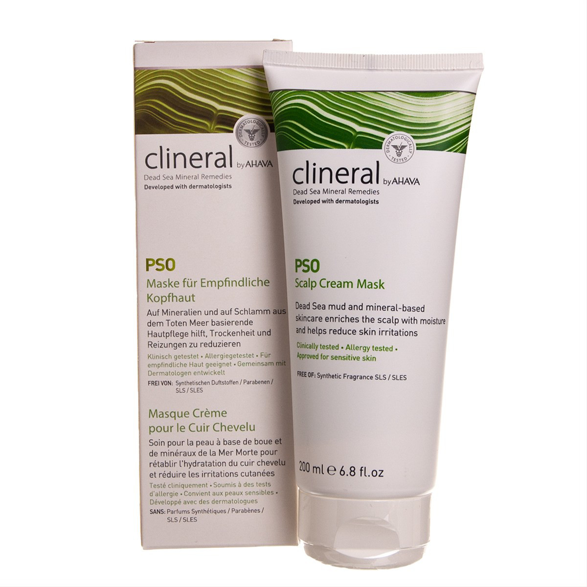 CLINERAL BY AHAVA PSO, kreminė galvos odos kaukė, 200 ml