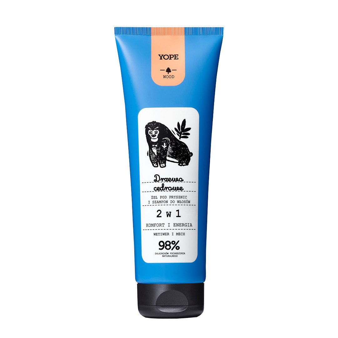 YOPE Wood 2in1 – Dušo gelis + Šampūnas, 250ml.