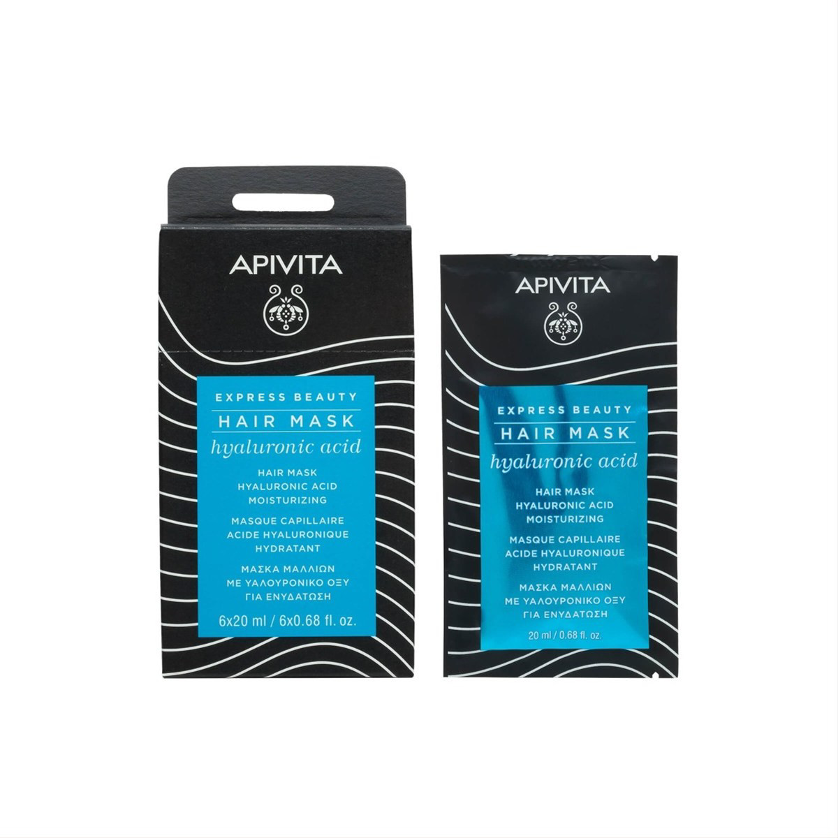 APIVITA EXPRESS BEAUTY, kaukė plaukams su hialuronu, drėkinanti, 20 ml
