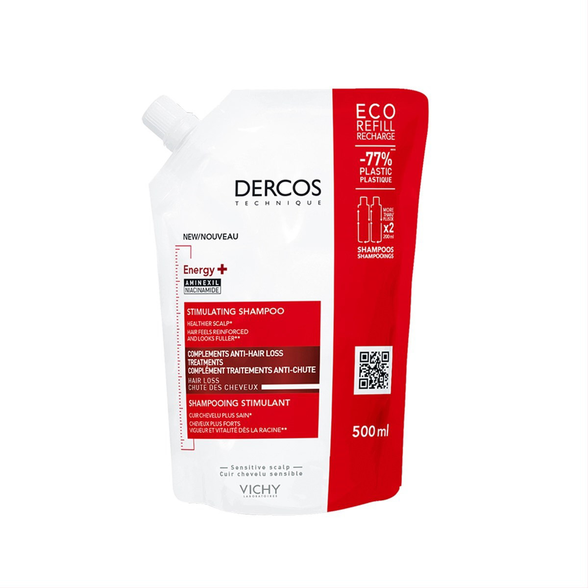 VICHY DERCOS ENERGY+, stiprinamasis šampūnas ekonomiško papildymo pakuotėje, 500ml