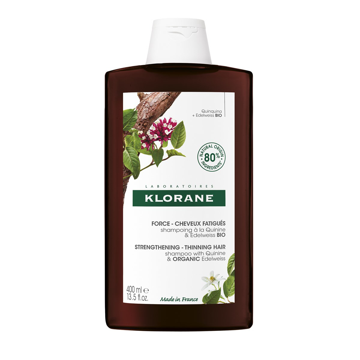 KLORANE, šampūnas slenkantiems plaukams su chininu ir vitaminu B, 400ml