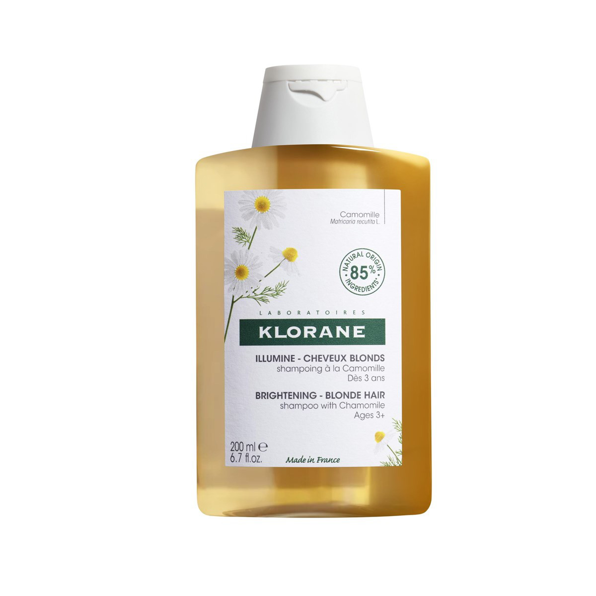 KLORANE, šampūnas šviesiems plaukams su ramunėlėmis, 200ml