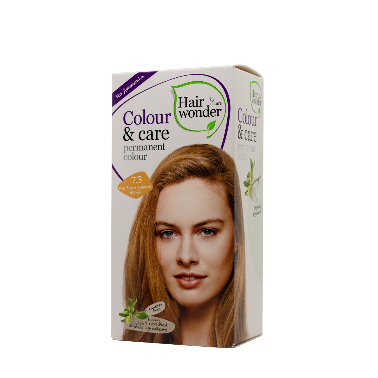HAIRWONDER Colour & Care ilgalaikiai plaukų dažai be amoniako, vidutinė aukso blondinė 7.3, 100 ml