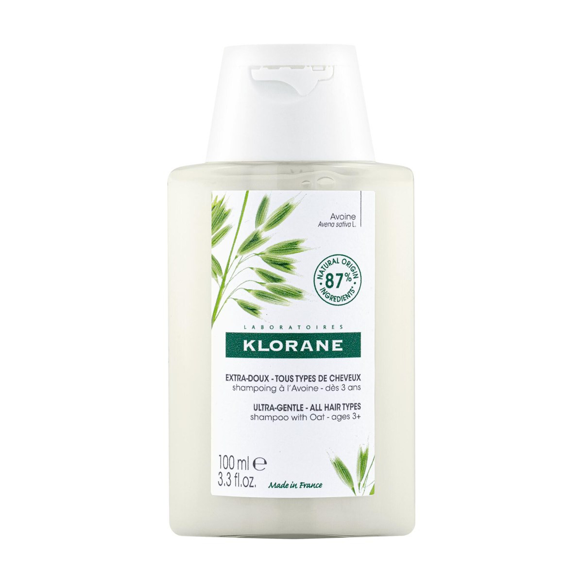 KLORANE, šampūnas visų tipų plaukams su avižų pieneliu, 100ml