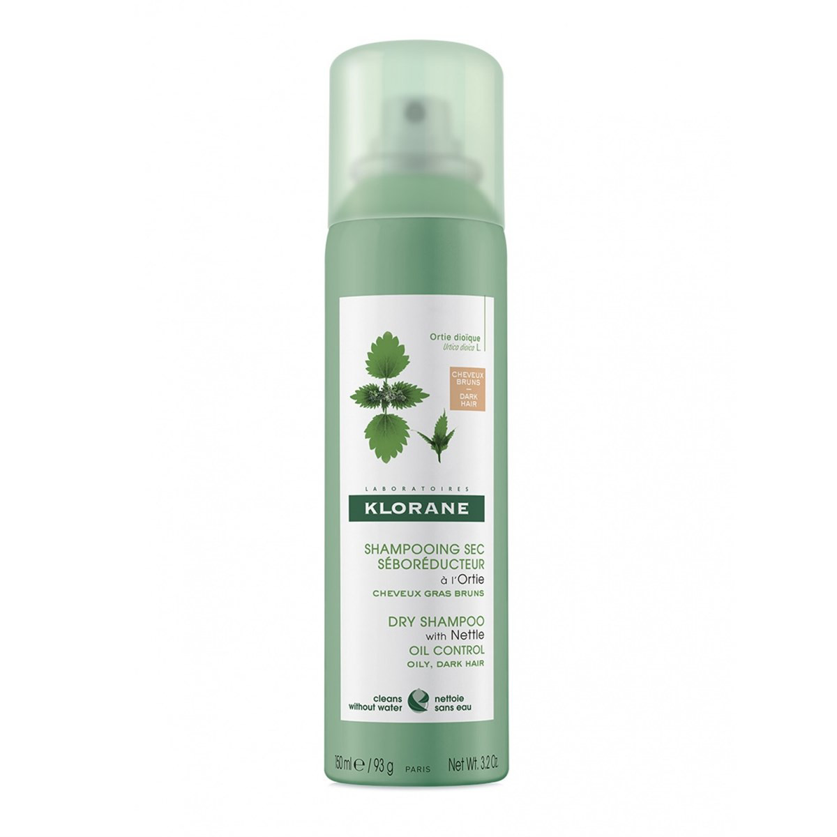 KLORANE, purškiamas sausas šampūnas su dilgėlių ekstraktu, natūralios spalvos, 150 ml
