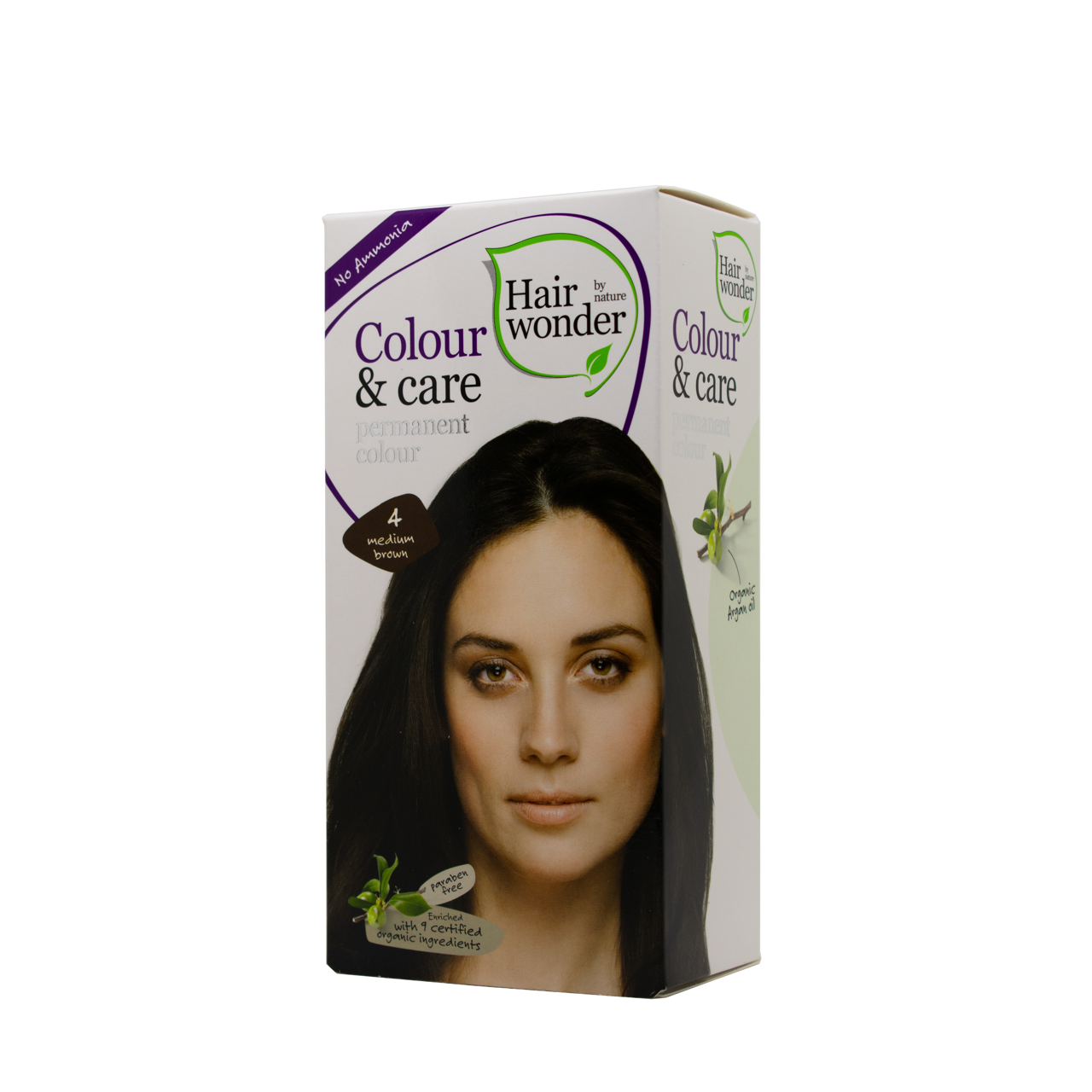 HAIRWONDER Colour & Care ilgalaikiai plaukų dažai be amoniako, spalva vidutinė ruda 4, 100 ml