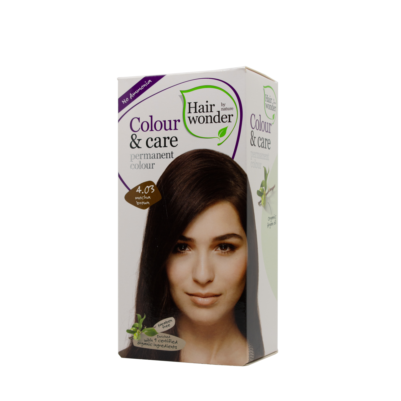 HAIRWONDER Colour & Care ilgalaikiai plaukų dažai be amoniako, vidutinė kavos ruda 4.03, 100 ml