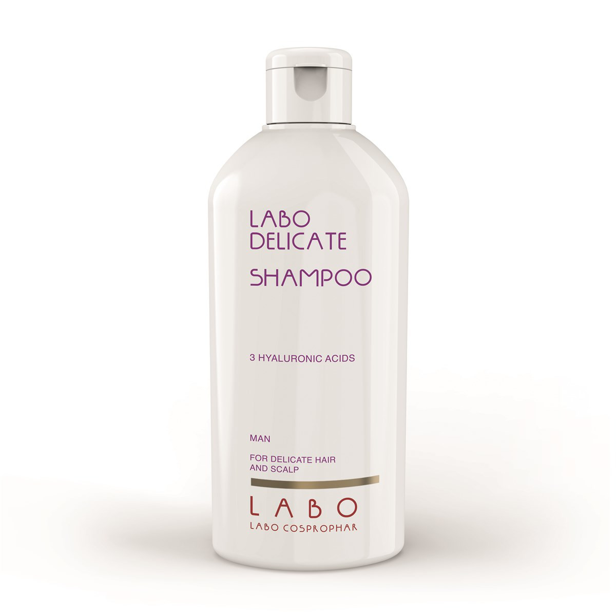 LABO DELICATE, šampūnas jautriai galvos odai su 3 hialurono rūgštimis, vyrams, 200 ml