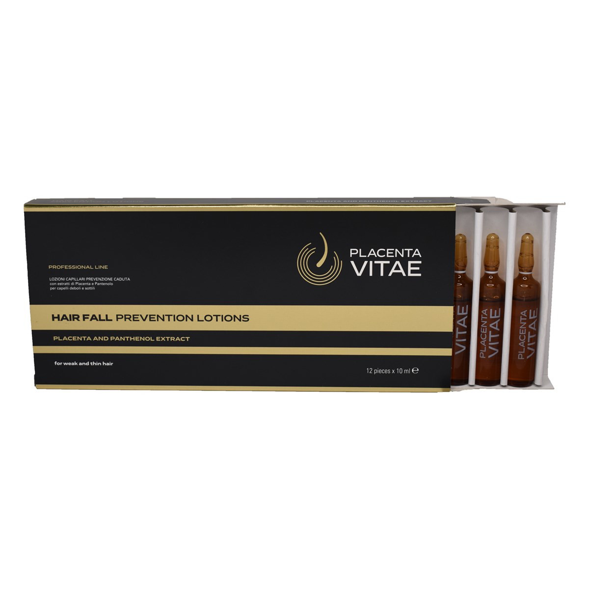 PLACENTA VITAE, LOSJONAS SU PLACENTOS EKSTRAKTU NUO PLAUKŲ SLINKIMO, ampulės, 12 vnt. x 10 ml