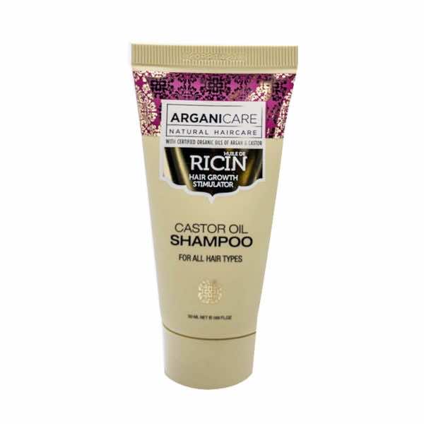 Arganicare plaukų šampūnas su ricinos aliejumi 50 ml.