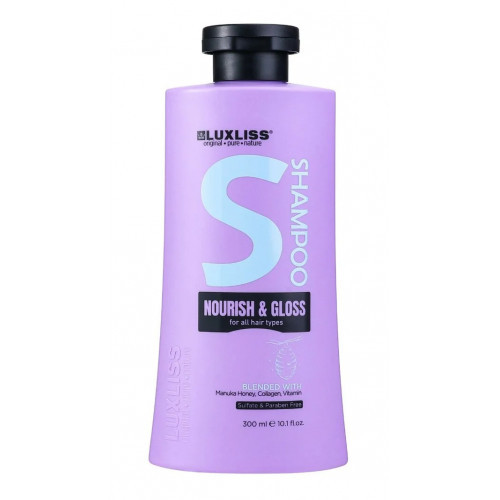 LUXLISS Nourish & Gloss Shampoo Maitinatis, spindesį suteikiantis šampūnas, 300ml