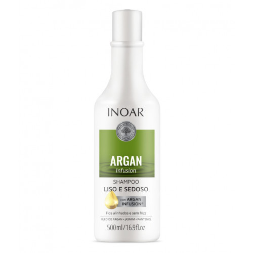 Inoar Argan Infusion Smooth and Silky Shampoo Glotnių ir švelnių plaukų šampūnas, 500ml