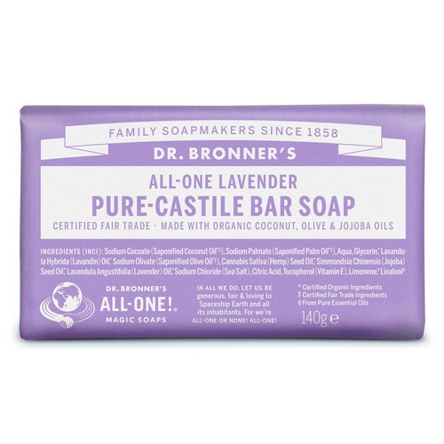 Dr. Bronner's Lavender Pure-Castile Bar Soap Ekologiškas kietas muilas, 140g