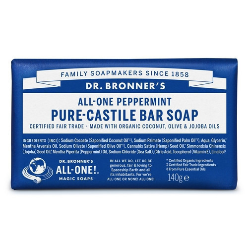 Dr. Bronner's Peppermint Pure-Castile Bar Soap Ekologiškas kietas muilas, 140g