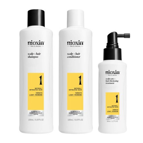 Nioxin Pro Clinical System 1 Kit Plaukų priežiūros produktų rinkinys nestipriai retėjantiems, natūraliems plaukams, 150ml+150ml+50ml