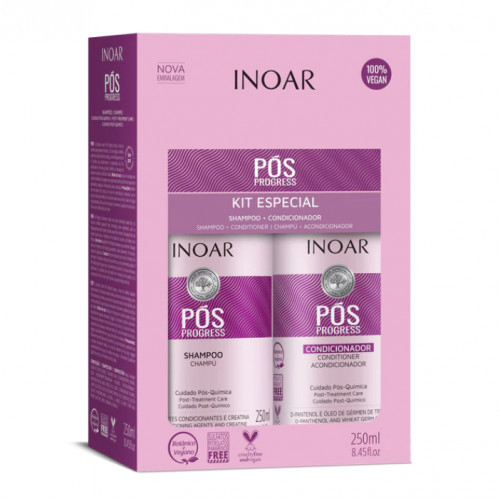 Inoar Pos Progress Duo Kit Rinkinys po tiesinimo keratinu procedūrų, 2x250ml