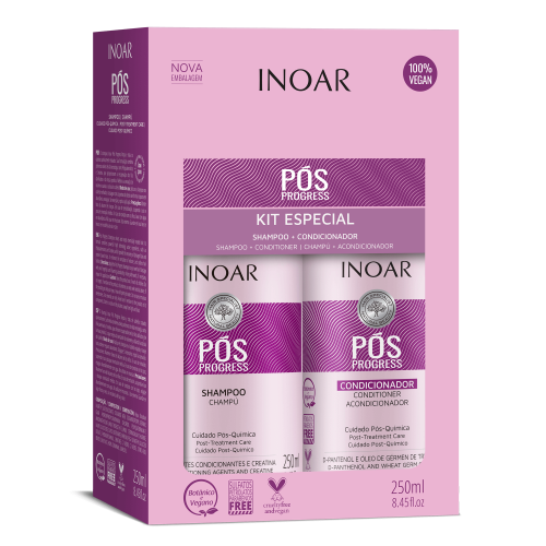 Inoar Rinkinys po tiesinimo keratinu procedūrų INOAR Pos Progress Duo Kit 2x250 ml