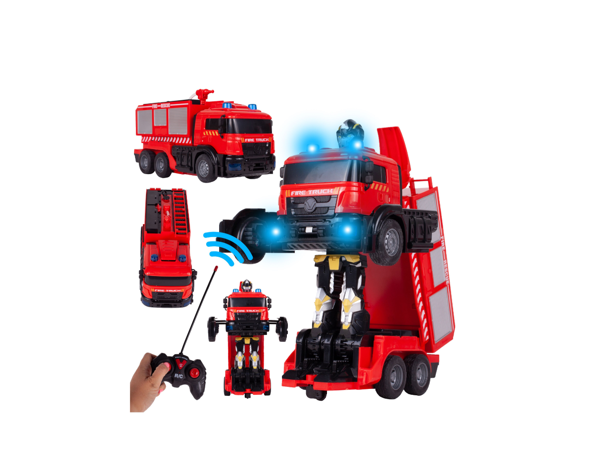 Robotas transformeris gaisrinės mašina su valdymo pultu