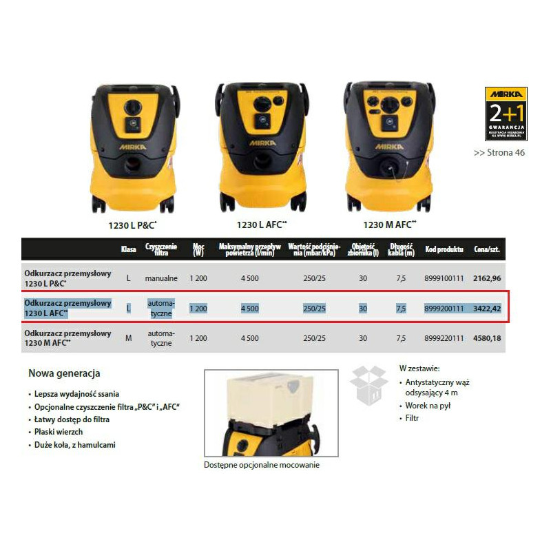 8999200111 MIRKA ODKURZACZ 1230 L AFC AUTOMAT