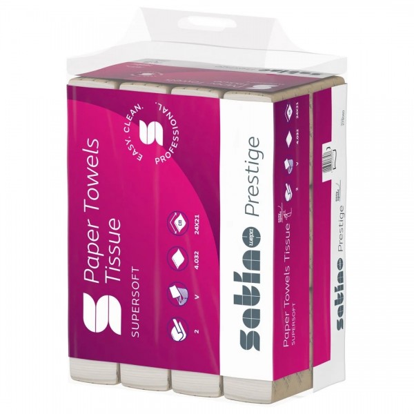 Satino Prestige rankšl. servetėlės V-fold, 2 sl, 12vnt