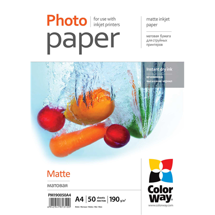 Popierius ColorWay Matte Photo Paper, 50 sheets, A4, 190 g/m²