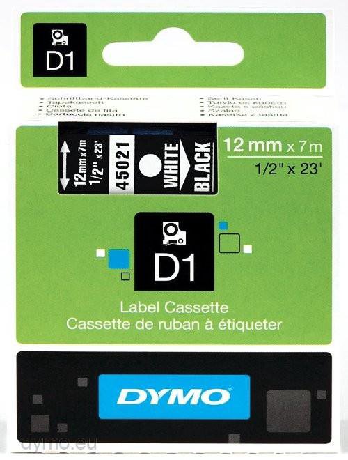 Dymo label printer tape D1 12mmx7m, white/black