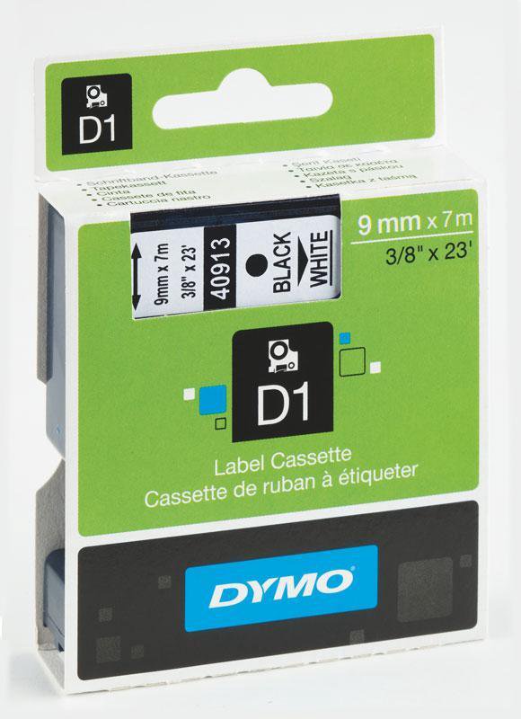 DYMO D1 Standard - Black on White - 9mm etikečių juostelė Juoda ant baltos