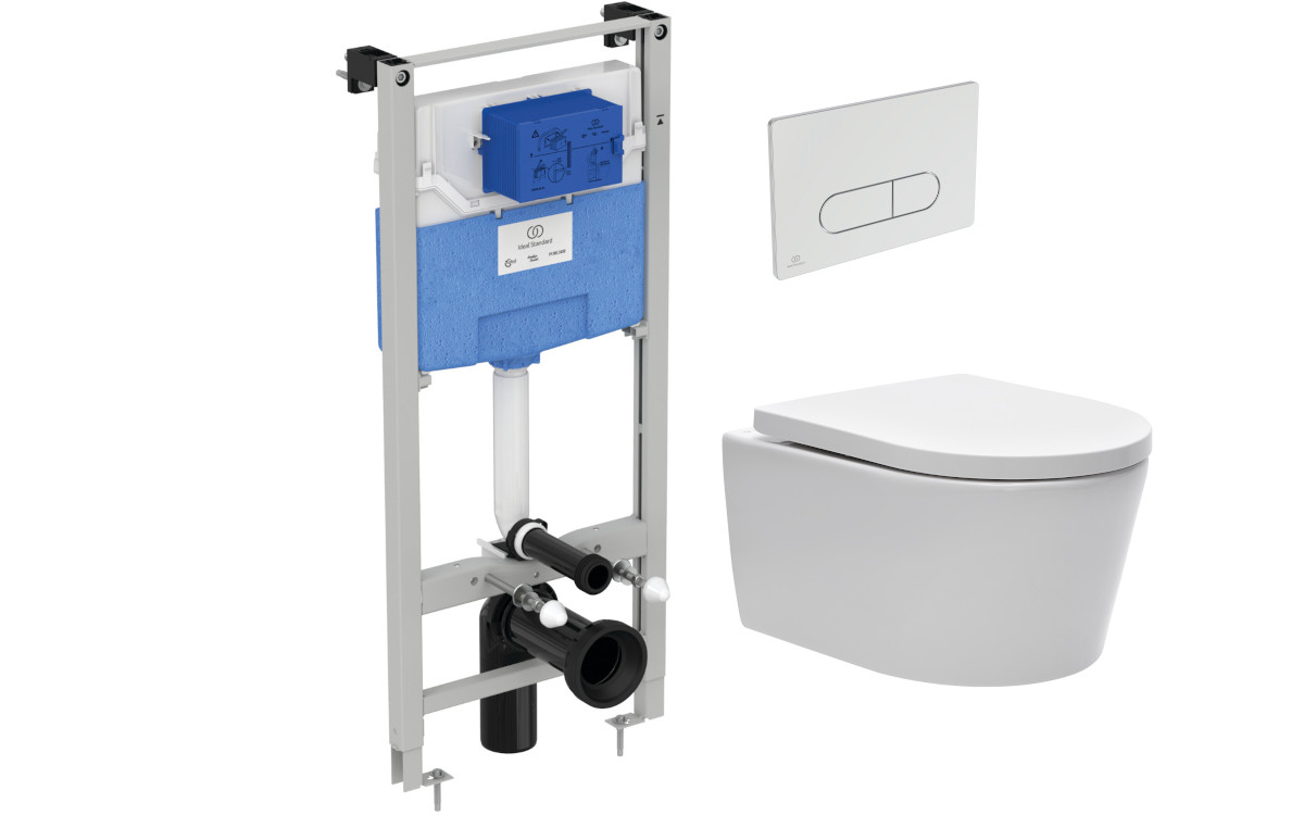 WC rėmo komplektas Ideal Standard ProSys, su WC SAT Brevis, chromuotu mygtuku ir soft-close dangčiu