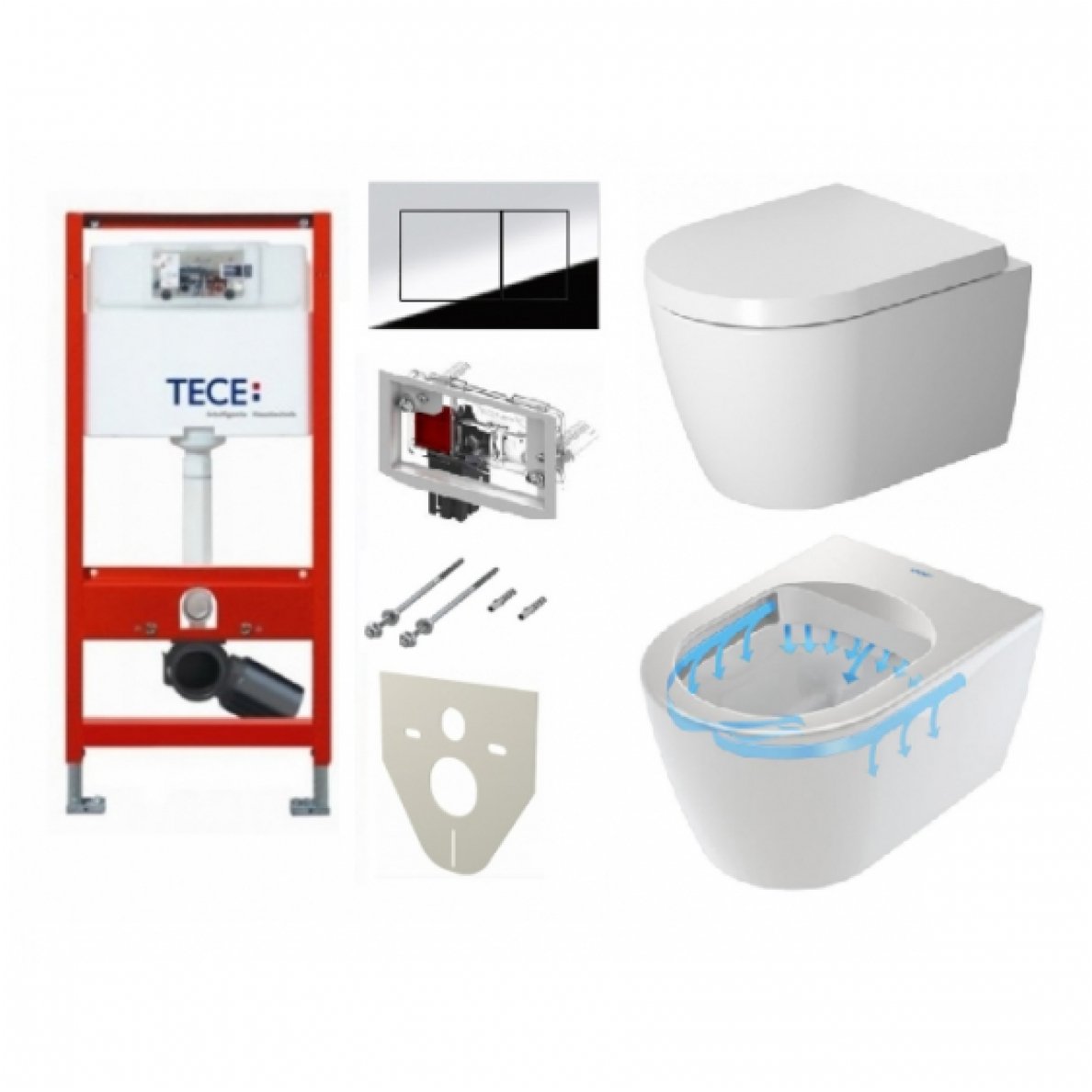 Potinkinio WC rėmo Tece ir klozeto Duravit ME by Starck Compact Rimless komplektas