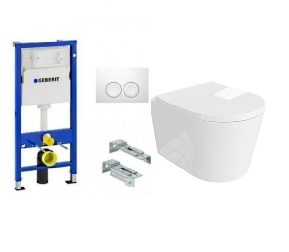 Potinkinio WC rėmo Geberit 4in1 balto mygtuko  ir pakabinamo klozeto  Versonii su sukūrinė vandens nuleidimo sistema