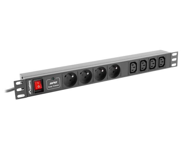 PRAILGINTOJAS Lanberg Power strip Rack PDU (1u,10a,8x 230v,2m) pdu-04e04i-0200-iec-bk