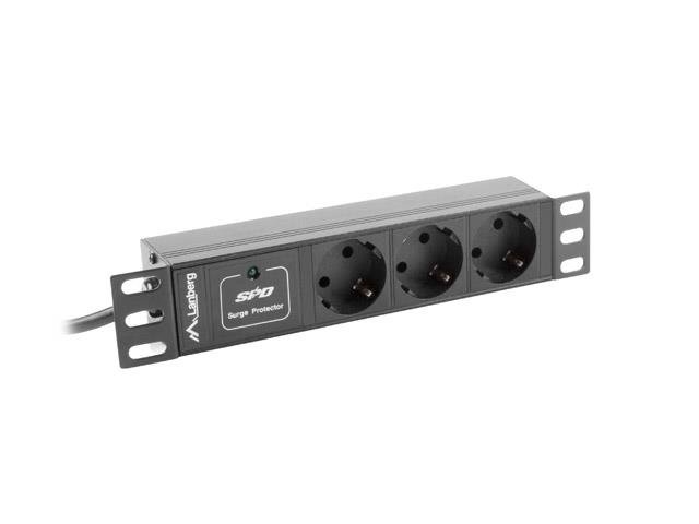 LANBERG POWER STRIP 10" RACK (1U, 16A, 3X SHUKO)