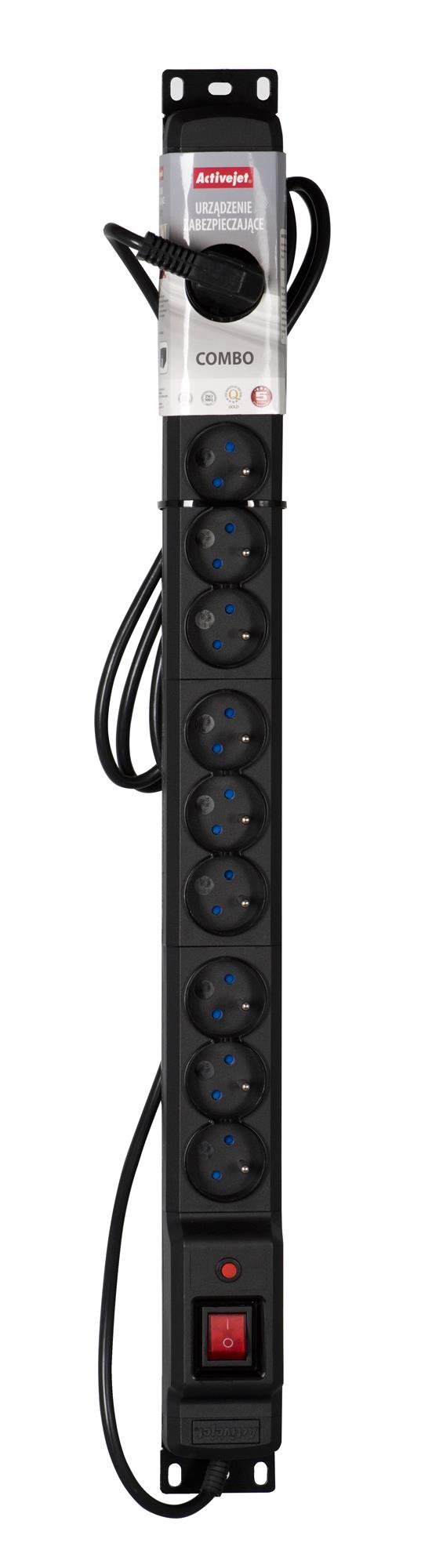 Activejet COMBO 12 socket power strip 1,5m black