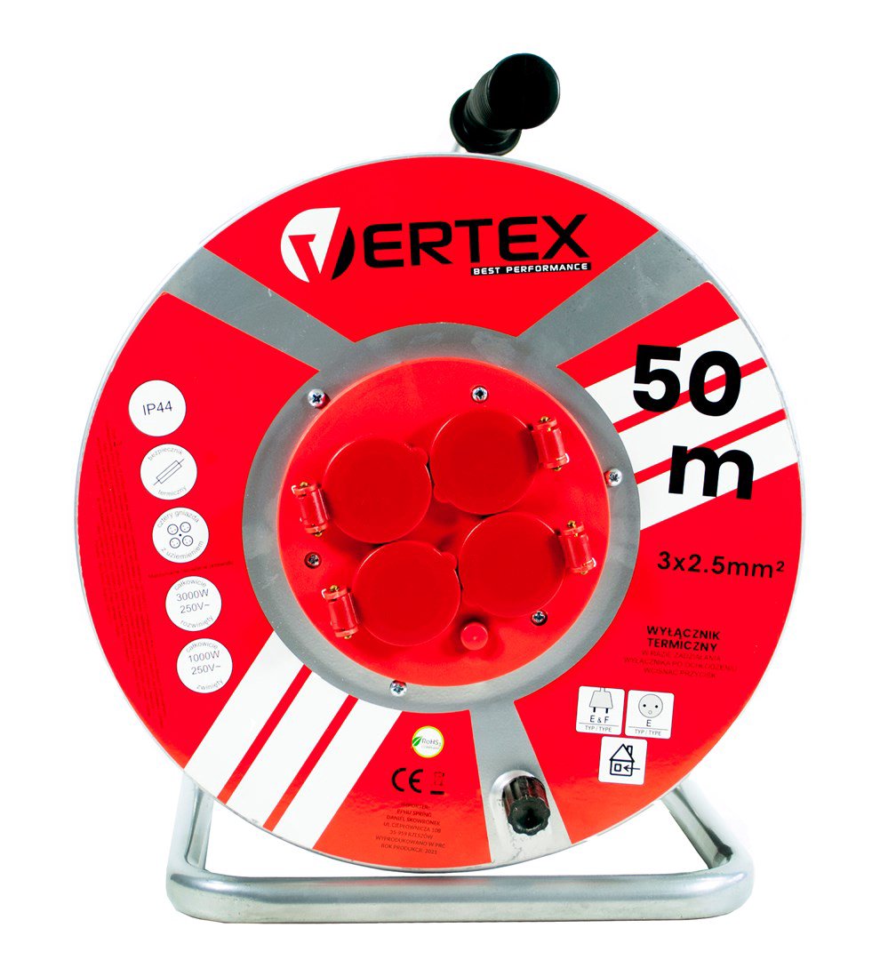 VERTEX PB50METAL Prailginimo kabelis 50 m 3x2,5 mm 3000 W IP44 Juoda